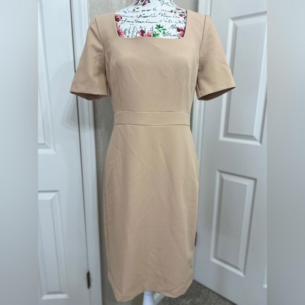 Ann Taylor Tan Flutter Sleeve Sheath Dress